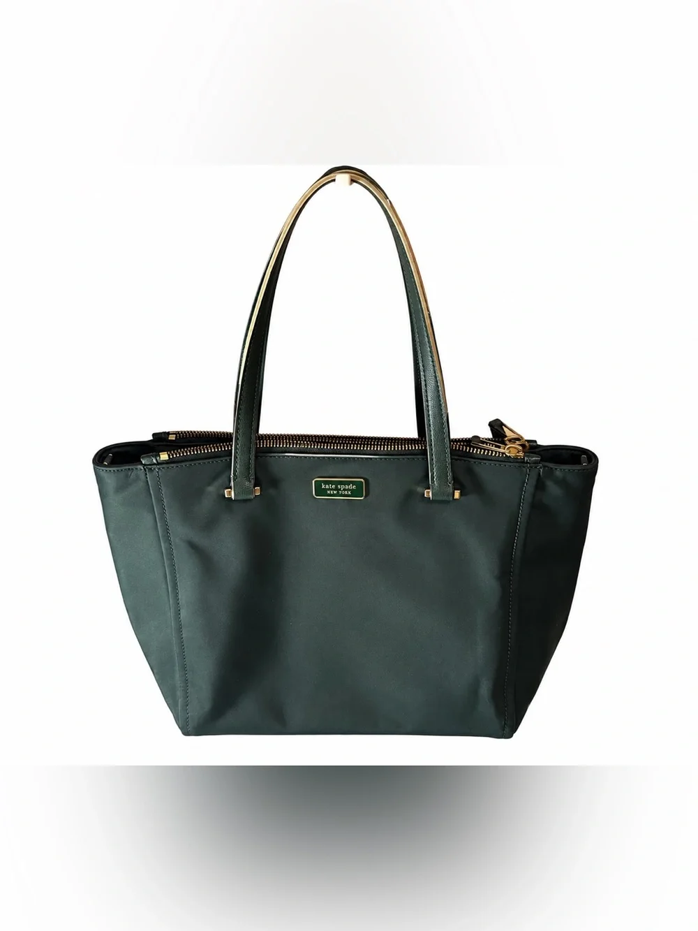 kate spade dark green tote with gold hardware